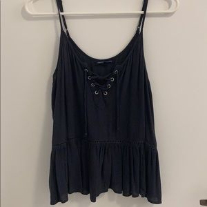 Blue/grey lace up front tank top